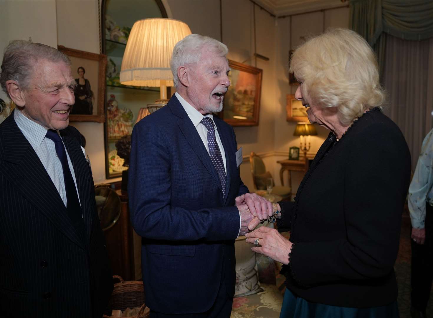 Queen Camilla meeting Sir Derek Jacobi (centre) and Edward Fox (Yui Mok/PA)