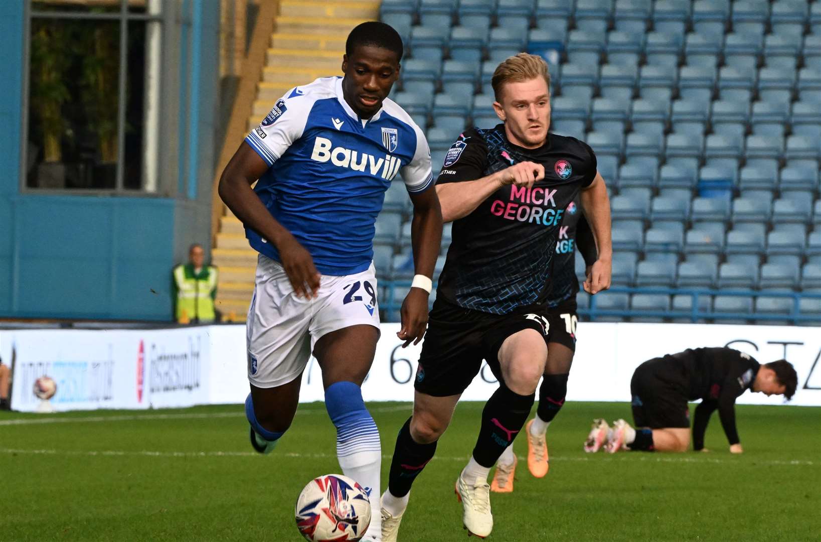 Joe Gbode played well on the wing for Gillingham against Peterborough United Picture: Barry Goodwin