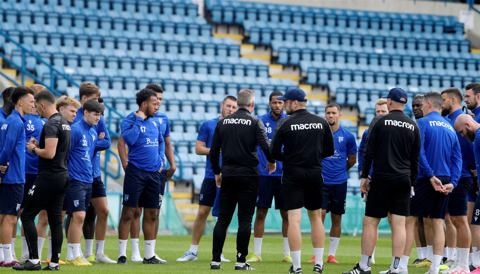 Manager Neil Harris talks with the players ahead of the start of this season Picture: Barry Goodwin