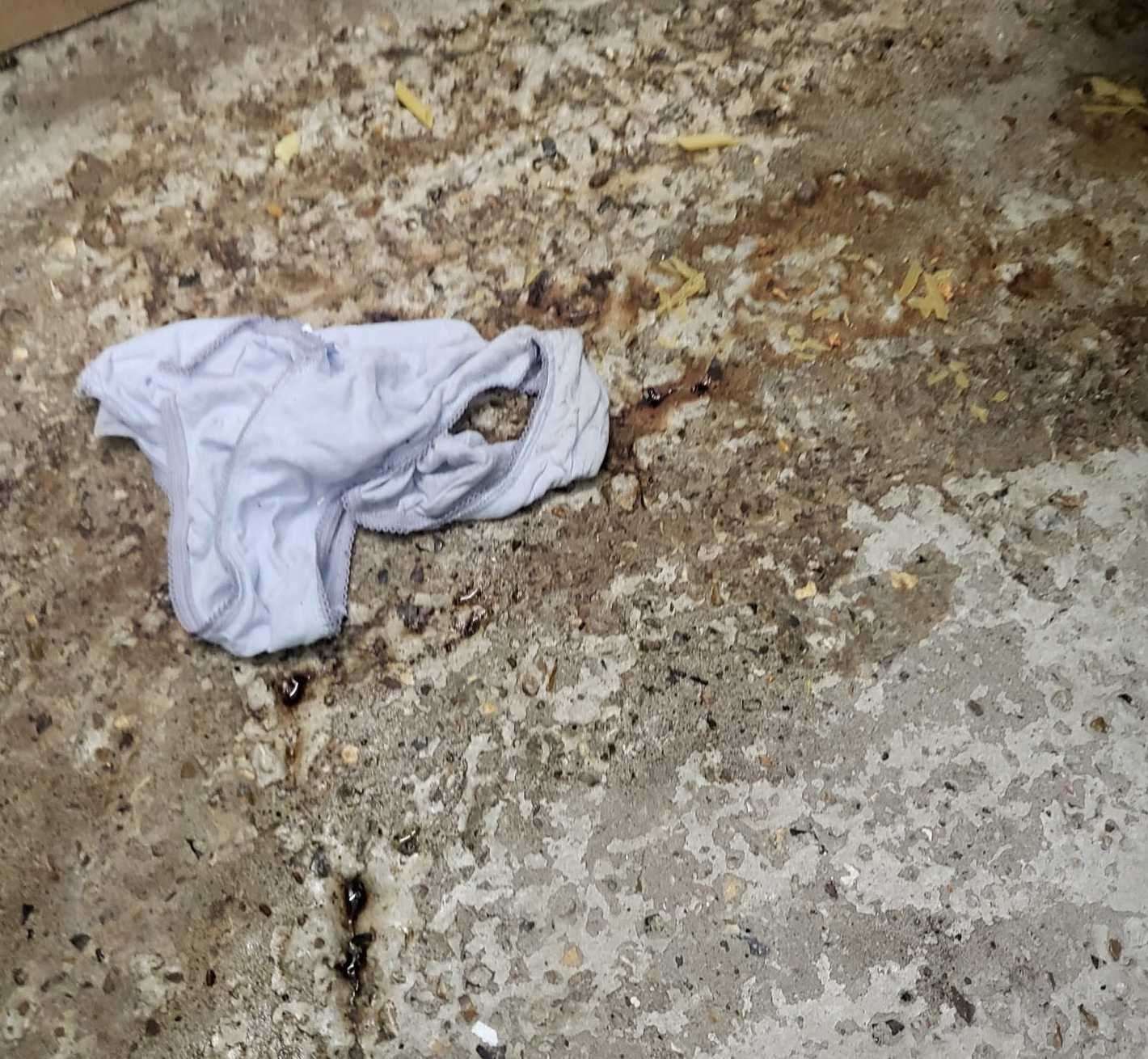 The child's knickers on the floor of the waste store at Foord House - the MHS property in Corporation Street