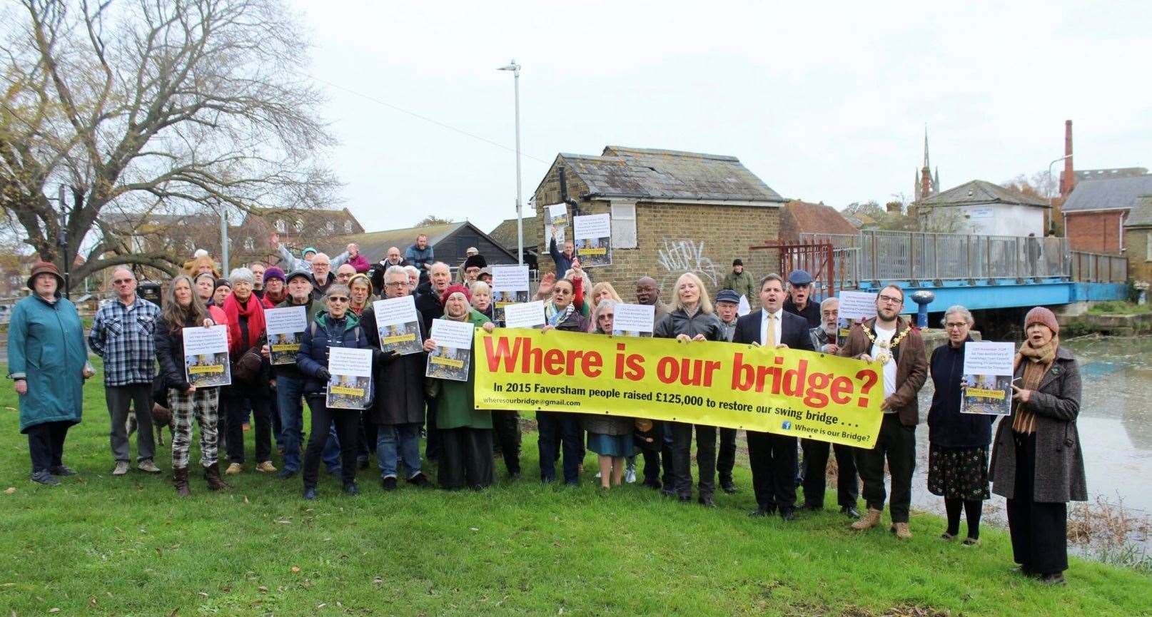 To mark the first anniversary of the petition deposit people gathered at the bridge, this included representatives from the county, borough and town councils and members of the public. Picture: Faversham Town