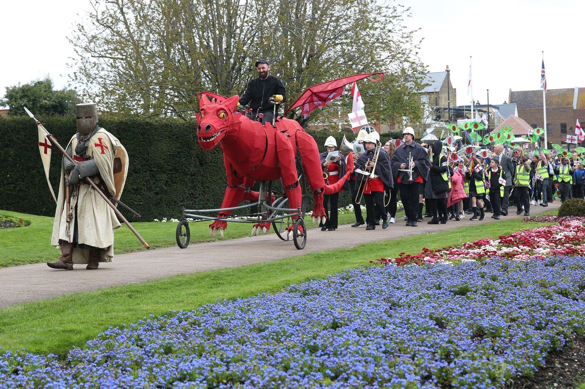 St George and an enormous dragon lead the procession through Dartford at the end of last weekPicture: Cohesion Plus