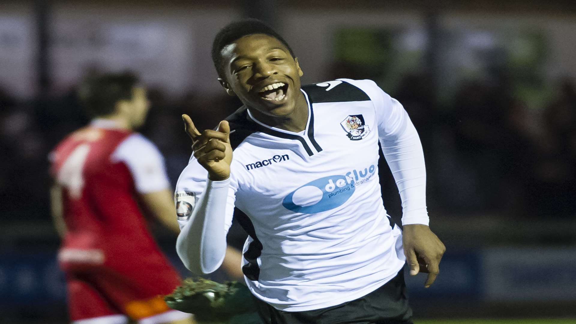 Ebou Adams celebrates a goal for Dartford Picture: Andy Payton