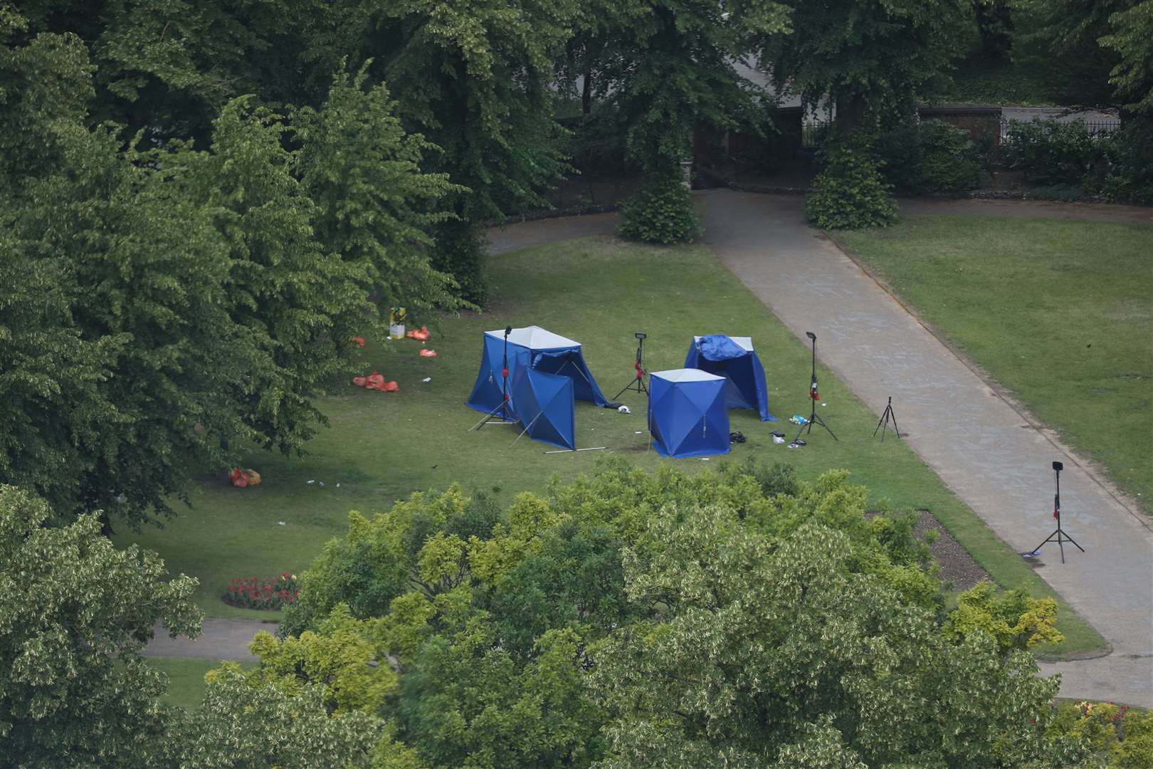 Police tents in Forbury Gardens in Reading town centre (Jonathan Brady/PA)