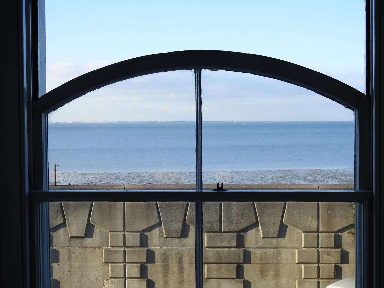 The view from German writer Uwe Johnson's window in Marine Parade, Sheerness, showing the sea wall and sea