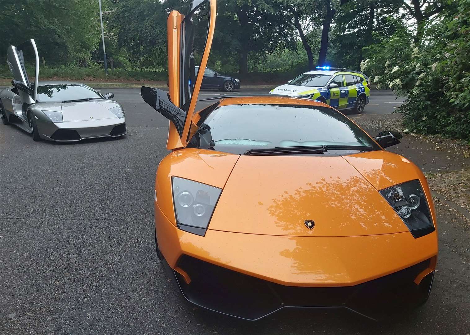 Two Lamborghinis were pulled over in Tunbridge Wells for not having front registration plates. Picture: Kent Police