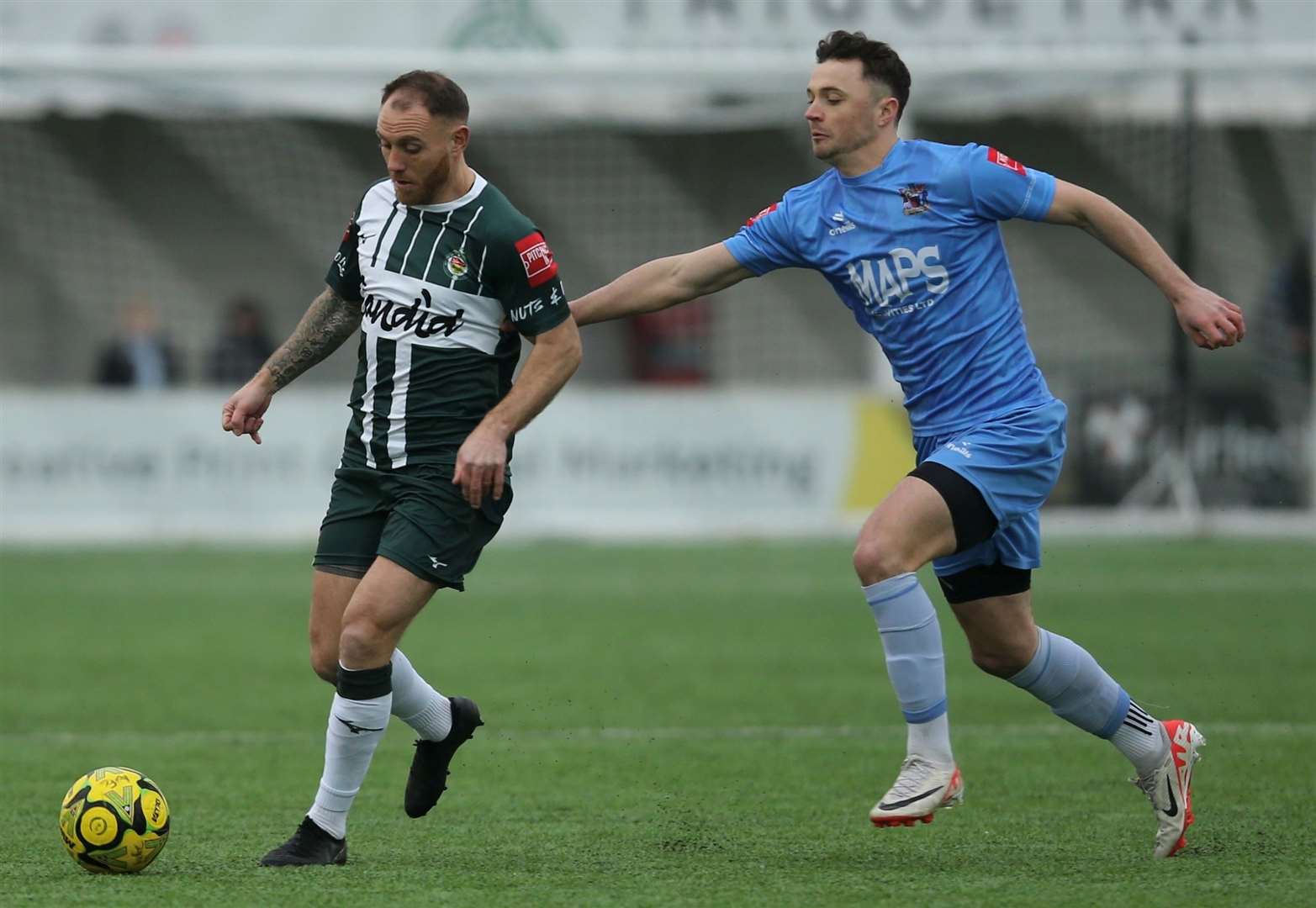 Barry Fuller brings the ball forward for Ashford against Deal. Picture: Ian Scammell