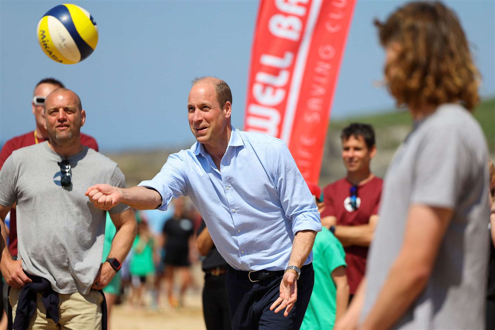 William playing volleyball during a visit to Fistrall Beach in Newquay (Toby Melville/PA)