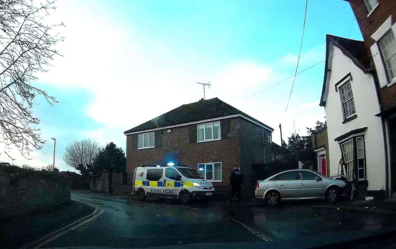 A car crashed into a house after losing control on Portland Road near Hythe (6859363)