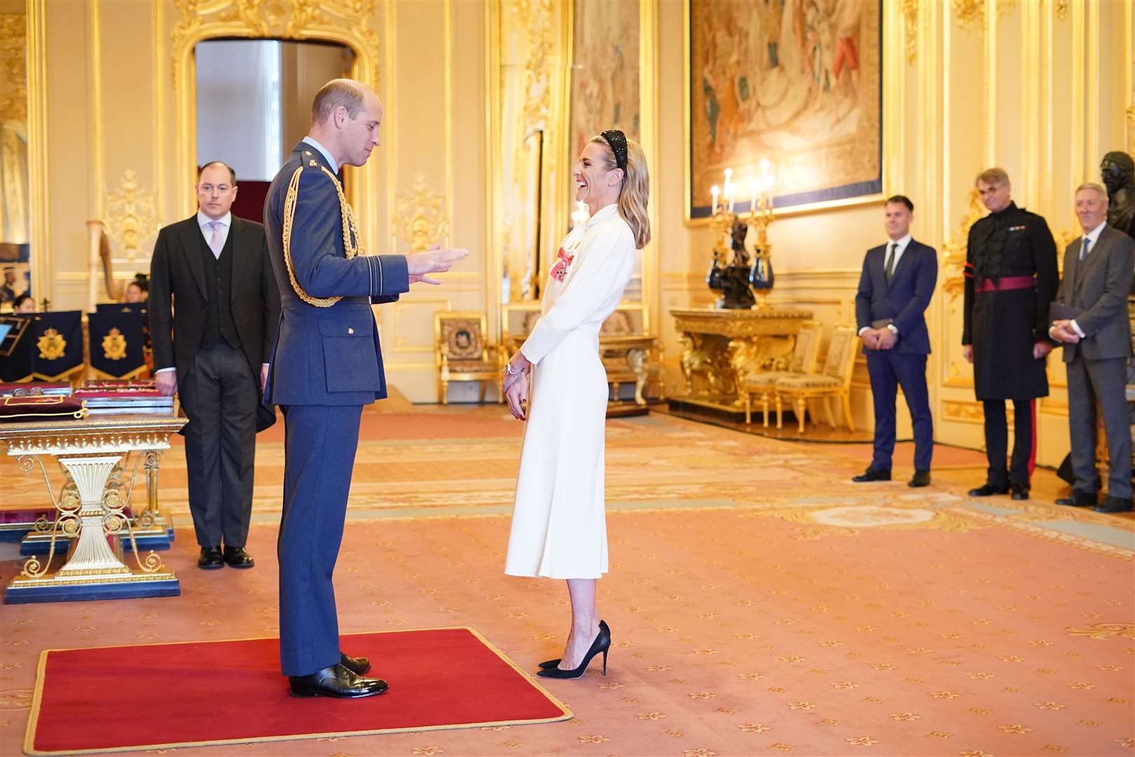 Gabby Logan is made an MBE by the Duke of Cambridge at Windsor Castle (Jonathan Brady/PA)