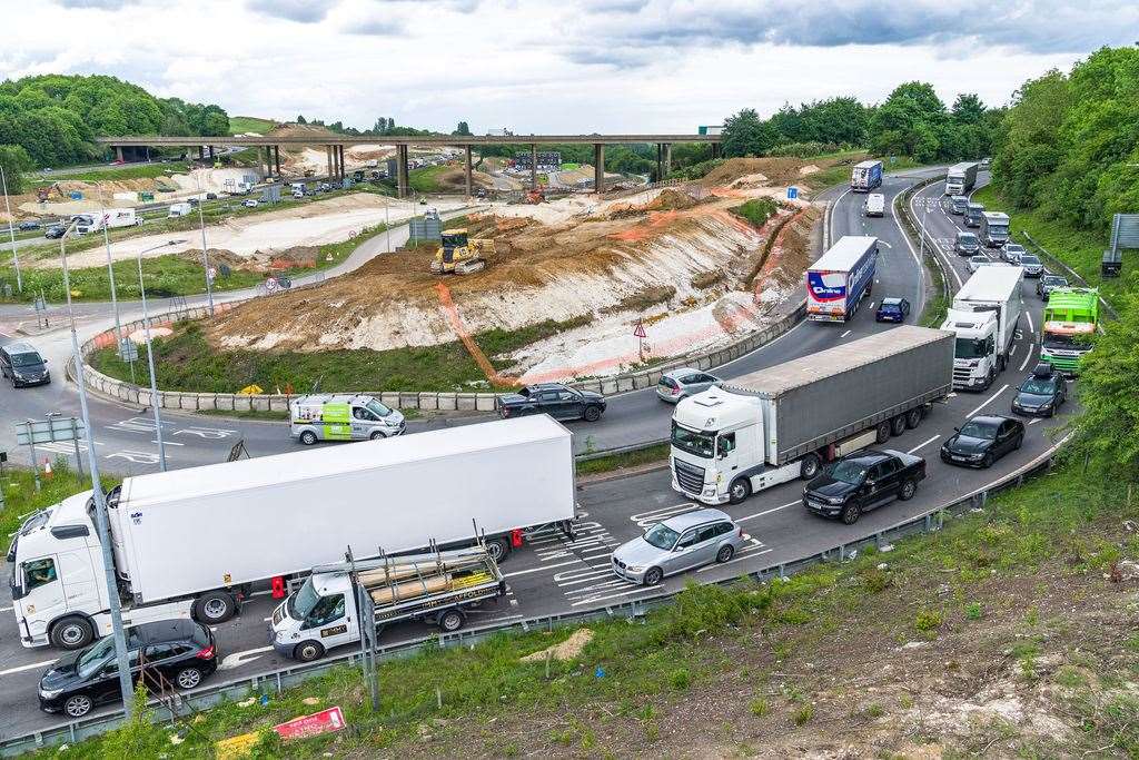 Work at the M2 junction 5 improvement scheme by Stockbury Roundabout. Picture: National Highways