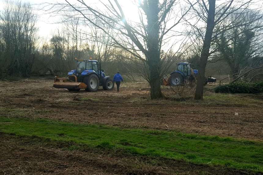 Contractors clearing vegetation at Bingley Island in Canterbury