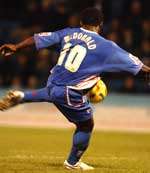 Dean McDonald scores Gillingham's winner. Picture: GRANT FALVEY