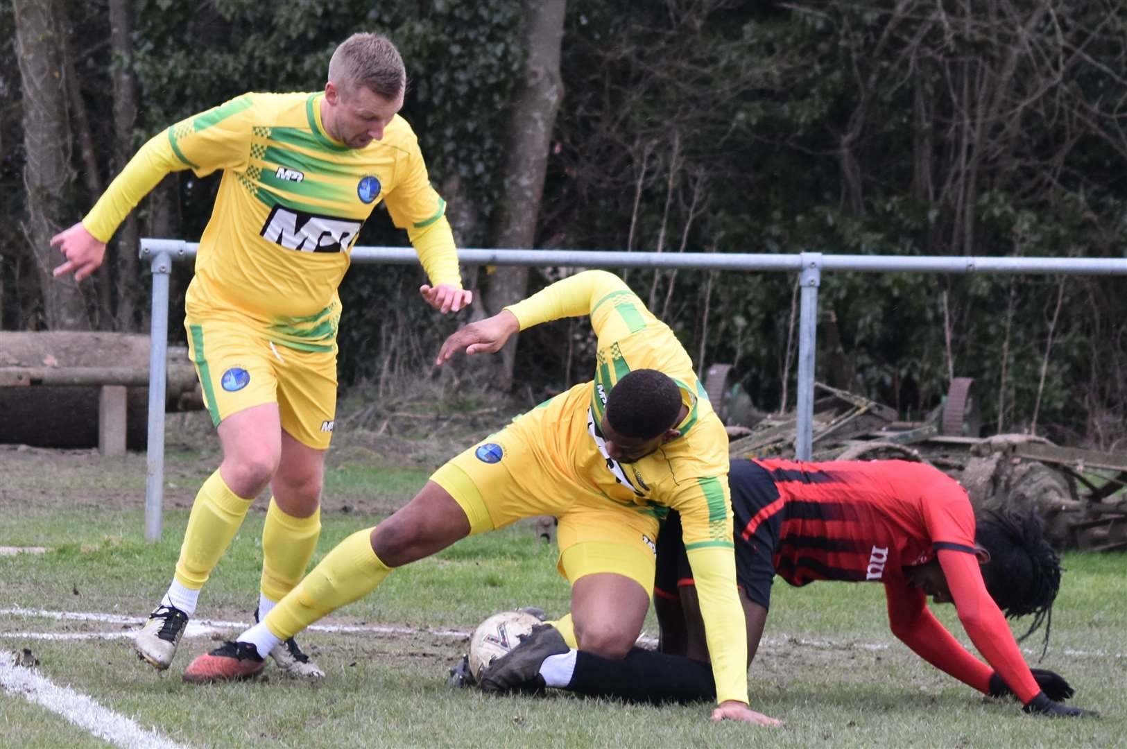 Lydd pair Calvin Sedenu and Craig Calvert in the thick of it. Picture: Alan Coomes