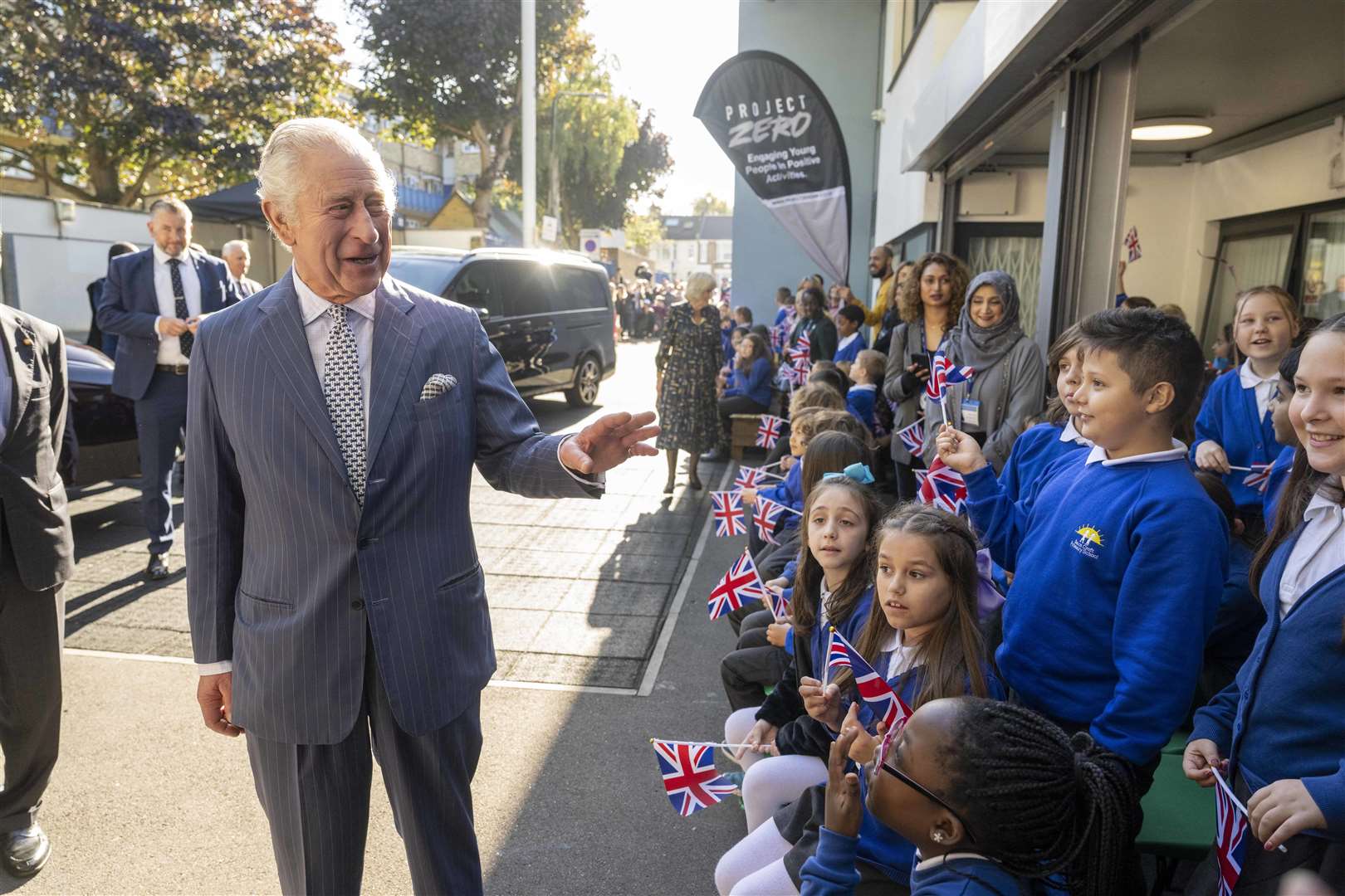 Charles speaks to young children (Paul Grover/Daily Telegraph/PA)