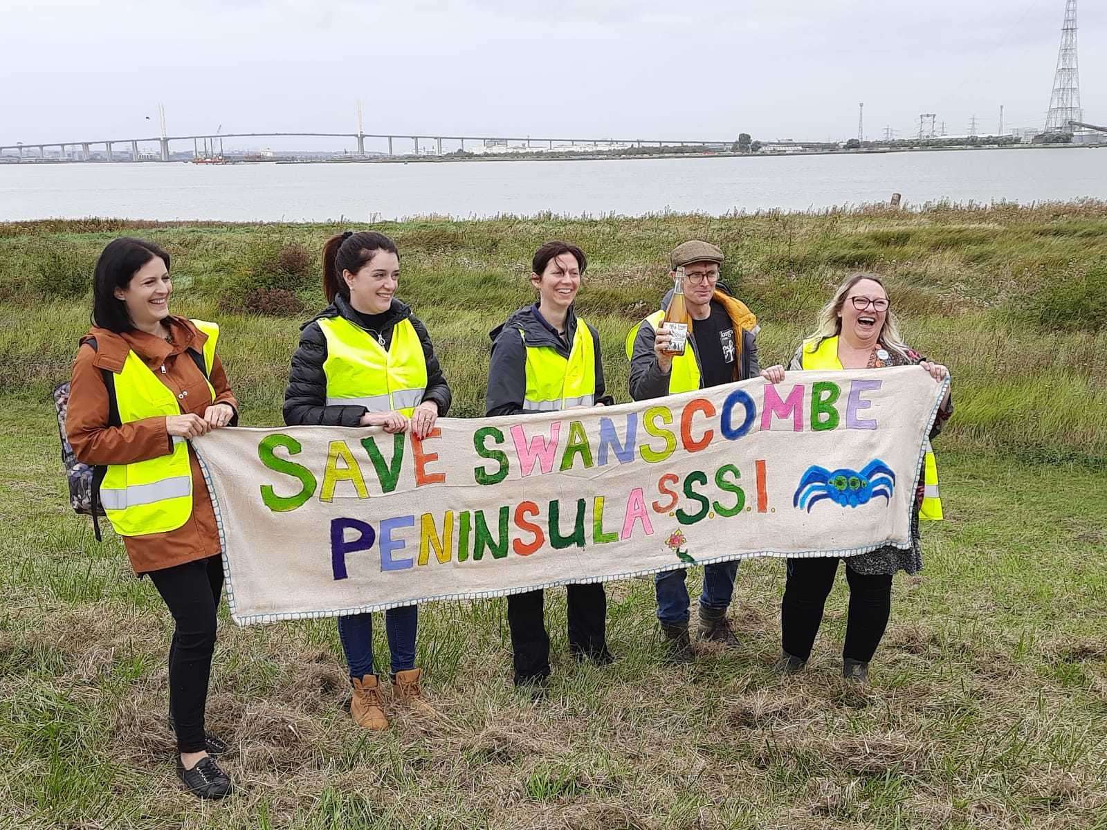 Campaigners came together to protest against plans to build a theme park on the Swanscombe Marshes. Photo: Save Swanscombe Peninsula