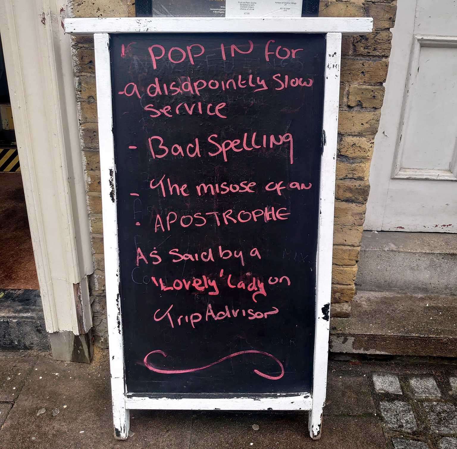 A cheeky sign was put on display outside the shop. Picture: Tiny Tim's of Rochester Facebook