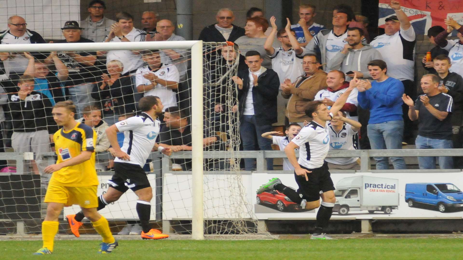 Tom Bradbrook celebrates scoring for Dartford against Eastbourne Borough. Picture: Steve Crispe