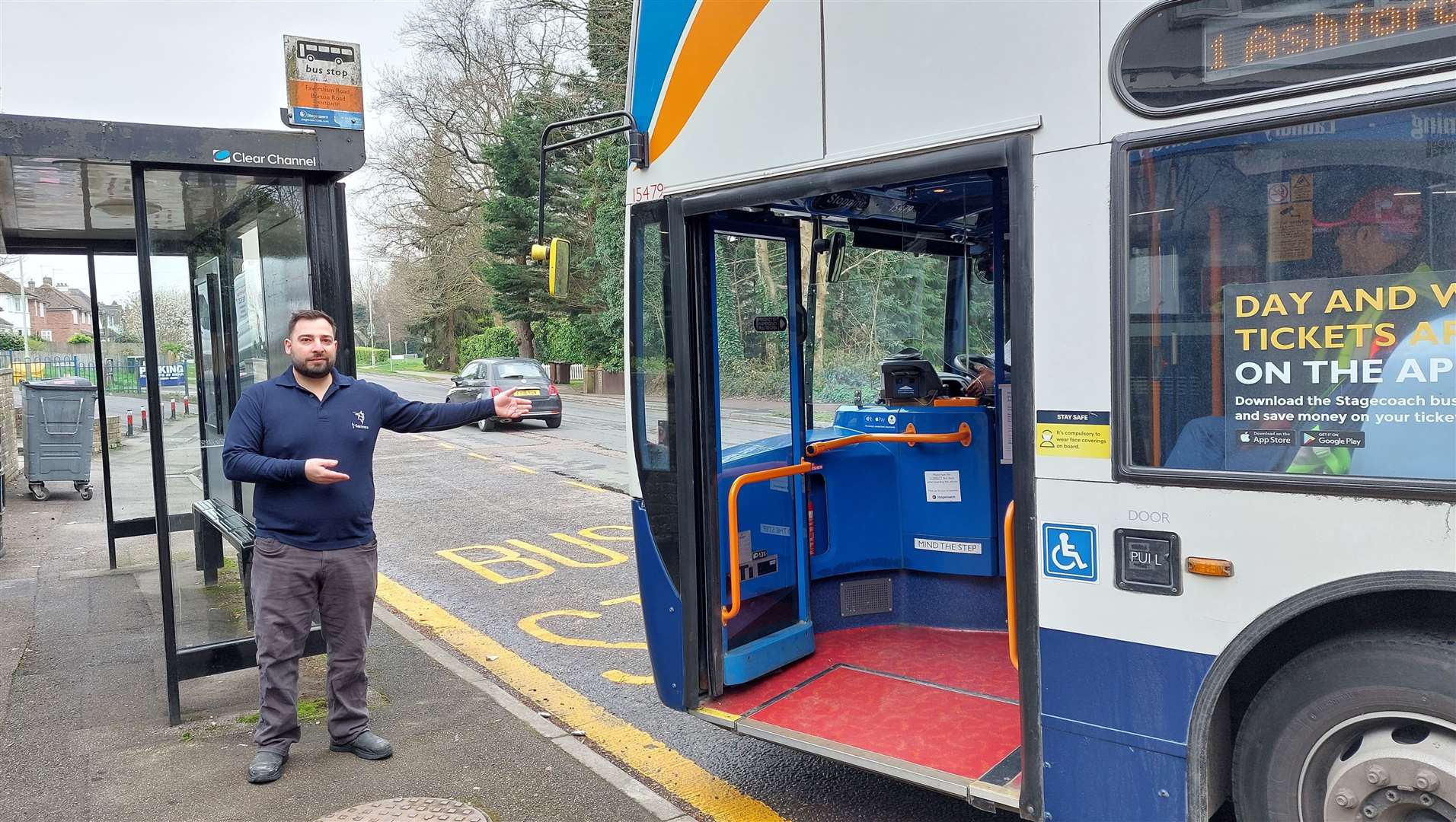 Orthy Karios is frustrated as the buses don't use the whole layby in Faversham Road