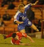 Danny Jackman's forward run is halted. Picture: BARRY GOODWIN