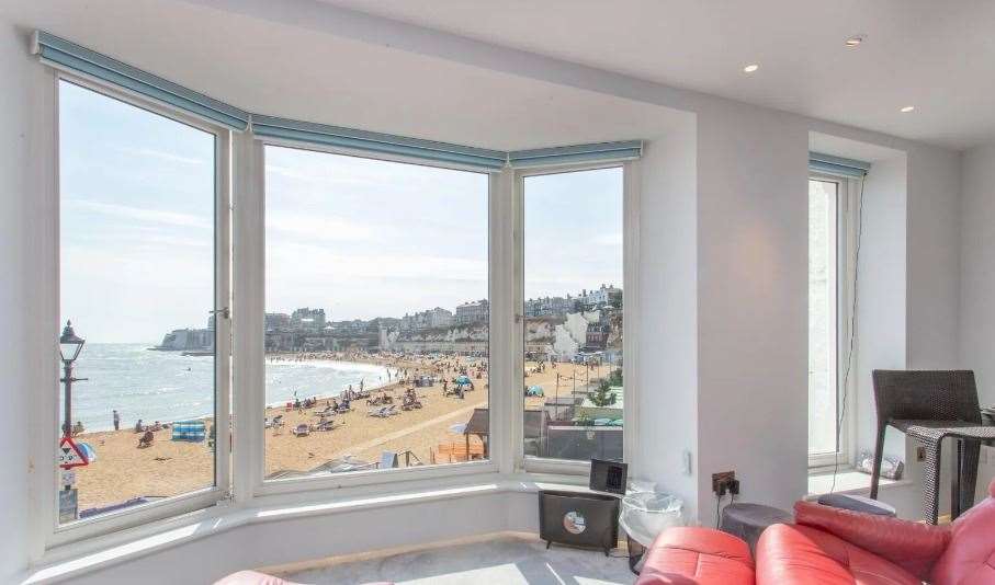 The lounge has a large bay window where you can sit and look out over Broadstairs beach. Picture: Miles and Barr
