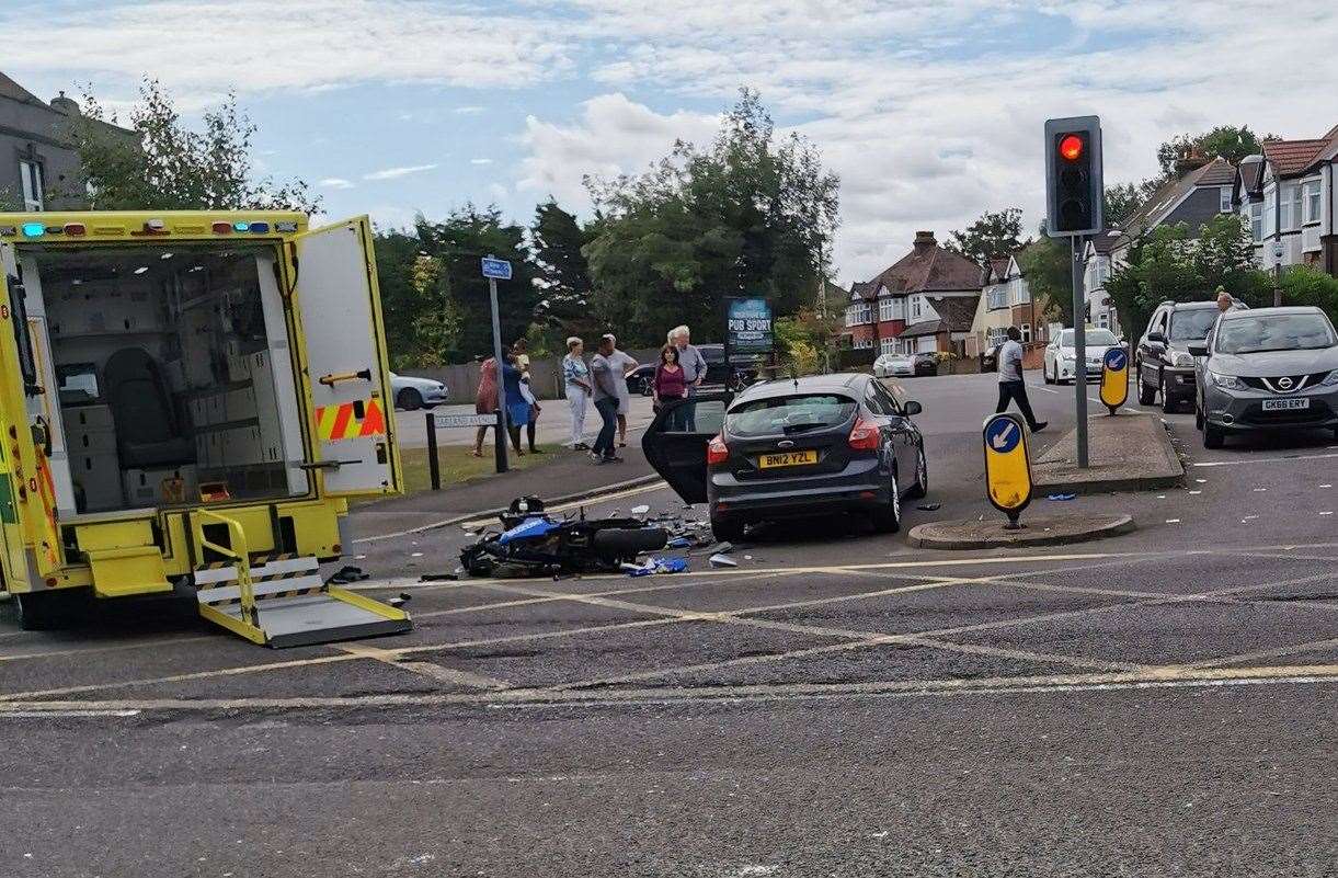 Paramedics attend a motorbike crash in London Road, Gillingham. Pic: @mrbio1984