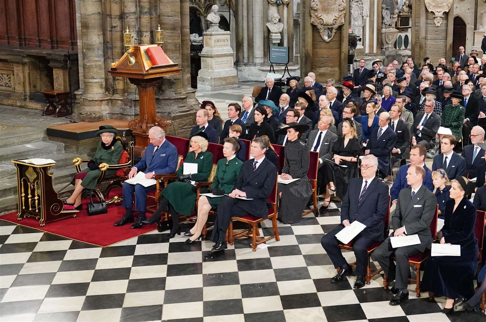 The Duke of York (third from the right) was among family members seated on the front row (Dominic Lipinski/PA)