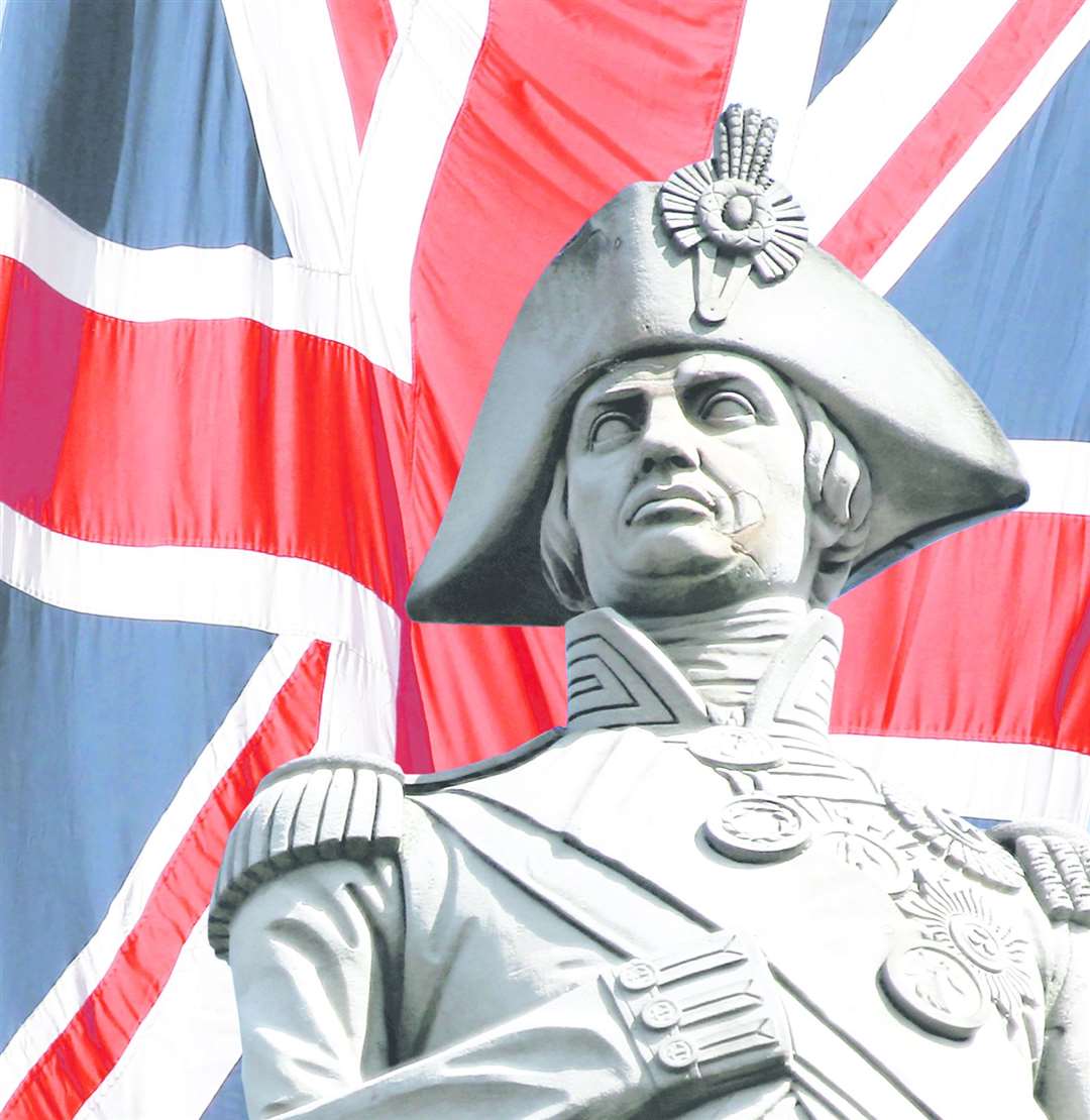Nelson statue over Union Jack in Trafalgar Square (19789630)