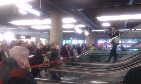 Queues of Southeastern passengers build up at St Pancras
