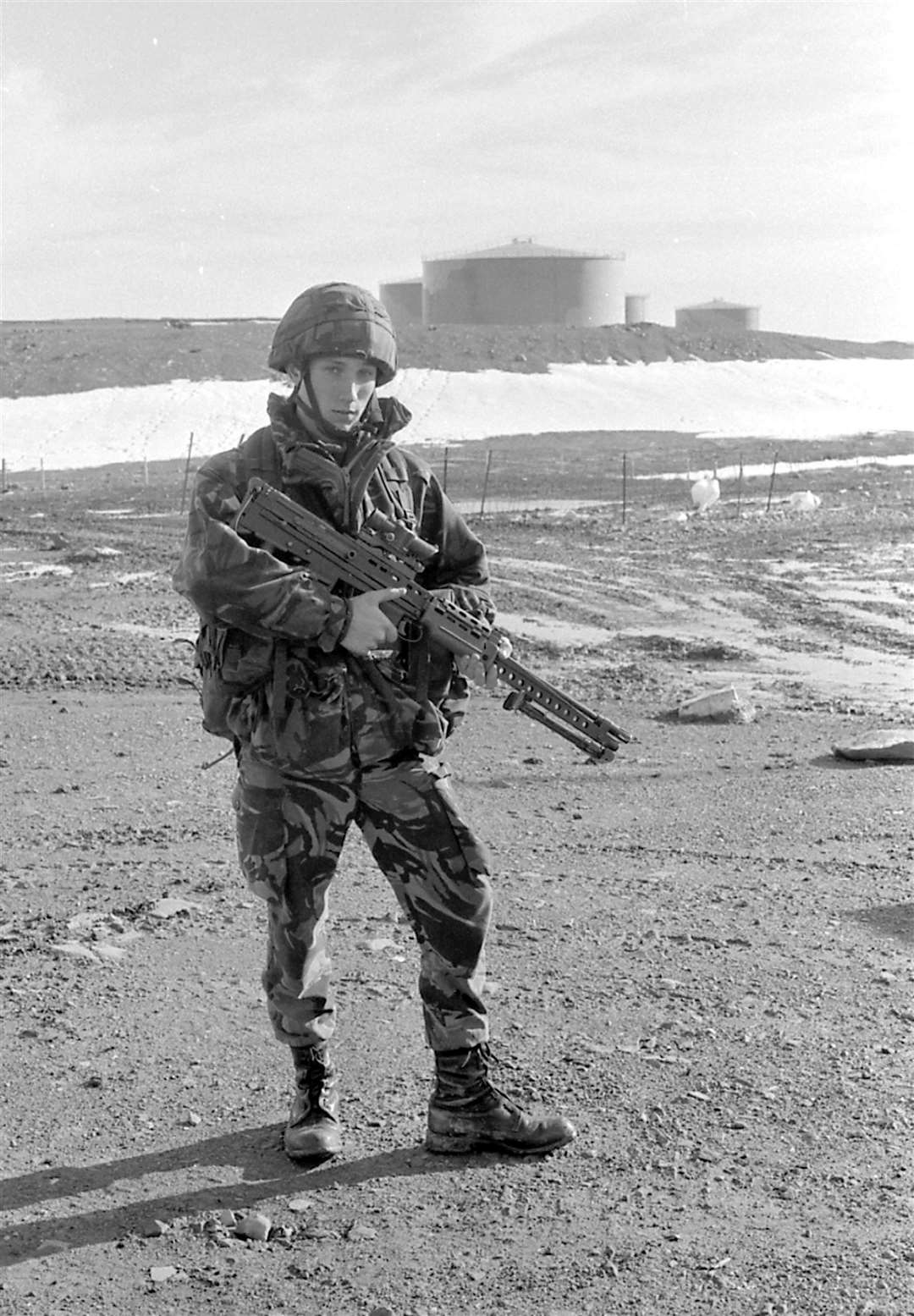 A British soldier in the Falklands, 1982. Picture: Paul Dennis