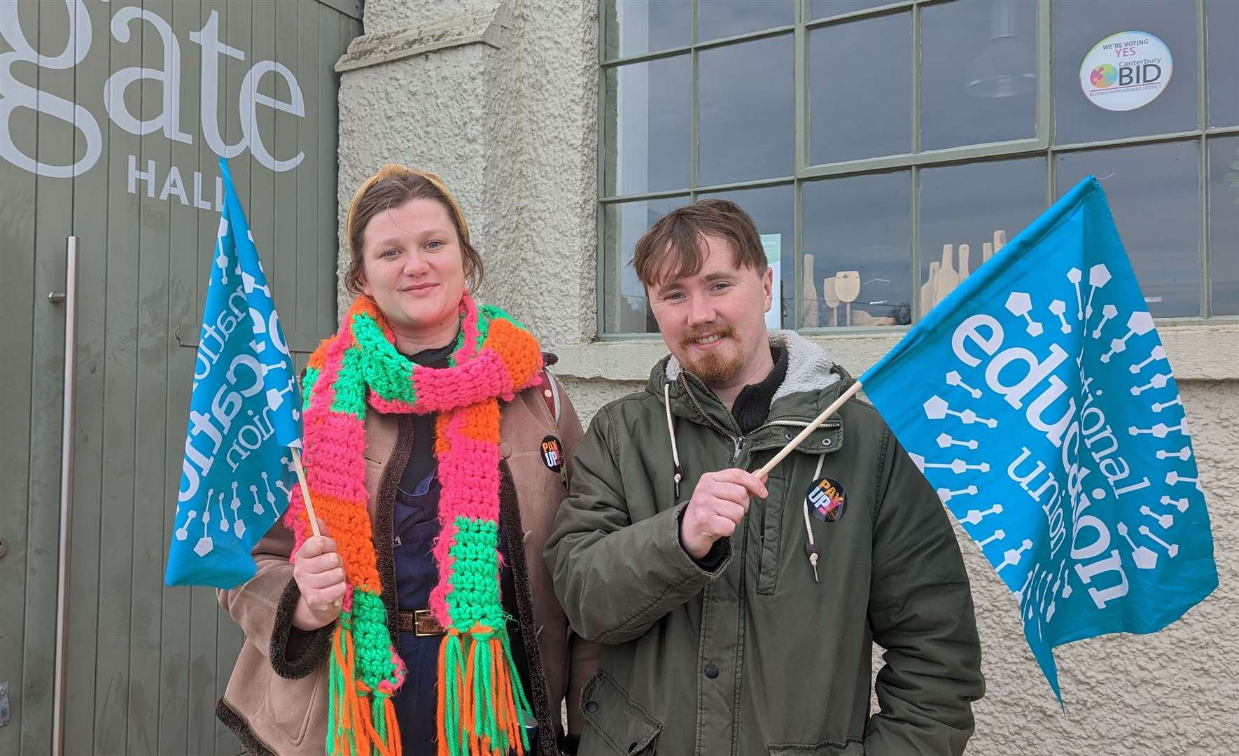 Teachers Katie Dale (left) and Matt Conmee from the Turner Free School in Folkestone were among those at a rally in Canterbury