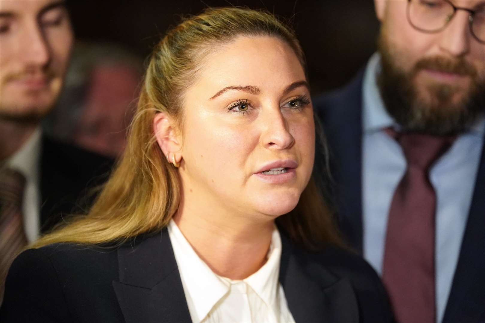 Nikita Hand, who is also known as Nikita Ni Laimhin, speaking to the media outside the High Court in Dublin on Friday. (Brian Lawless/PA)