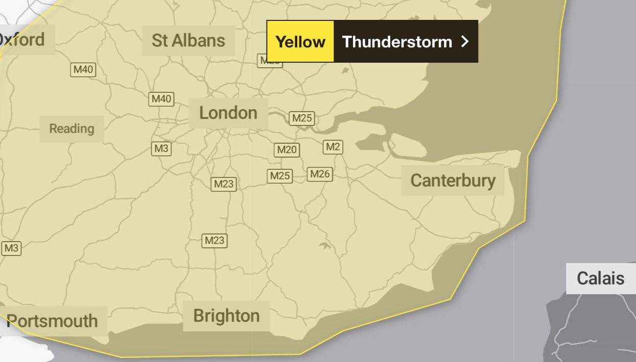 The weather warning is in place for all of Kent. Picture: Met Office