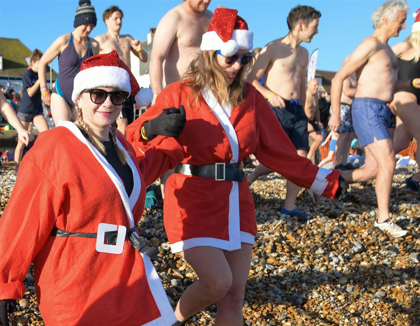 Many of the Deal Boxing Day Dip participants wore fancy dress for the event. Picture: Stuart Brock