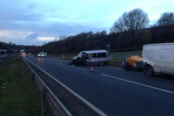 The scene of a crash on the A249 via @kentpoliceroads