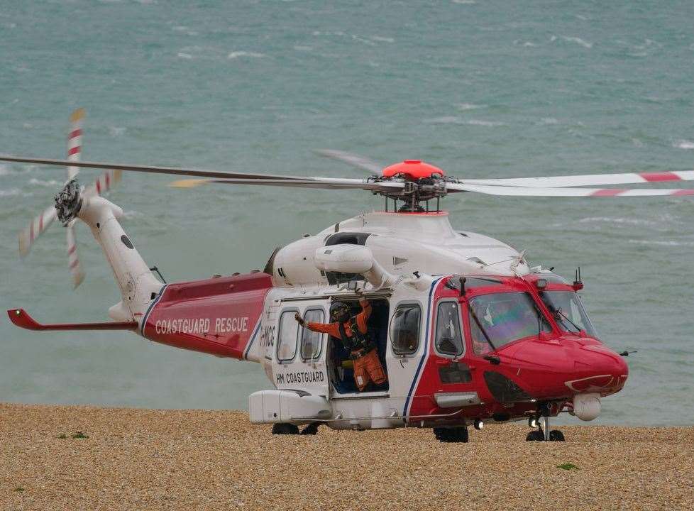 A coastguard helicopter landed at Folkestone beach this morning. Picture: Steve Wood