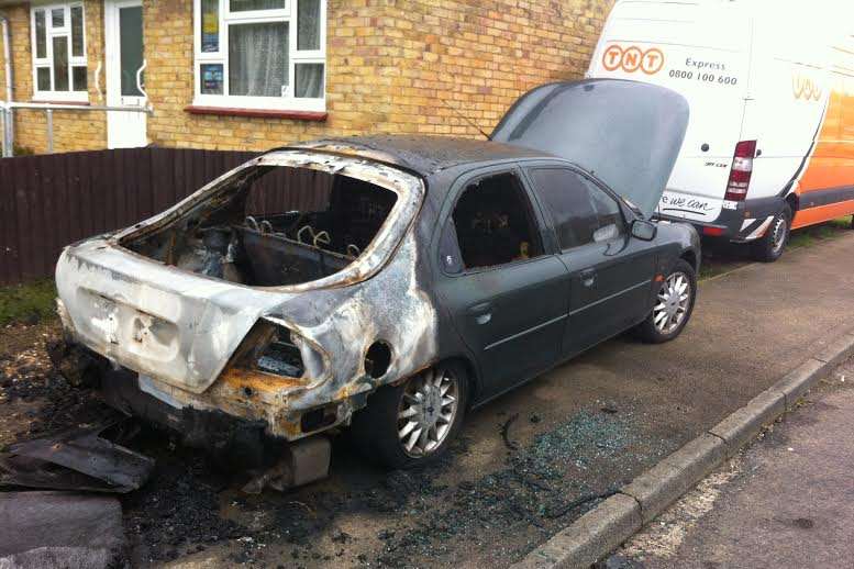 Flames ripped through this car in Larkspur Close