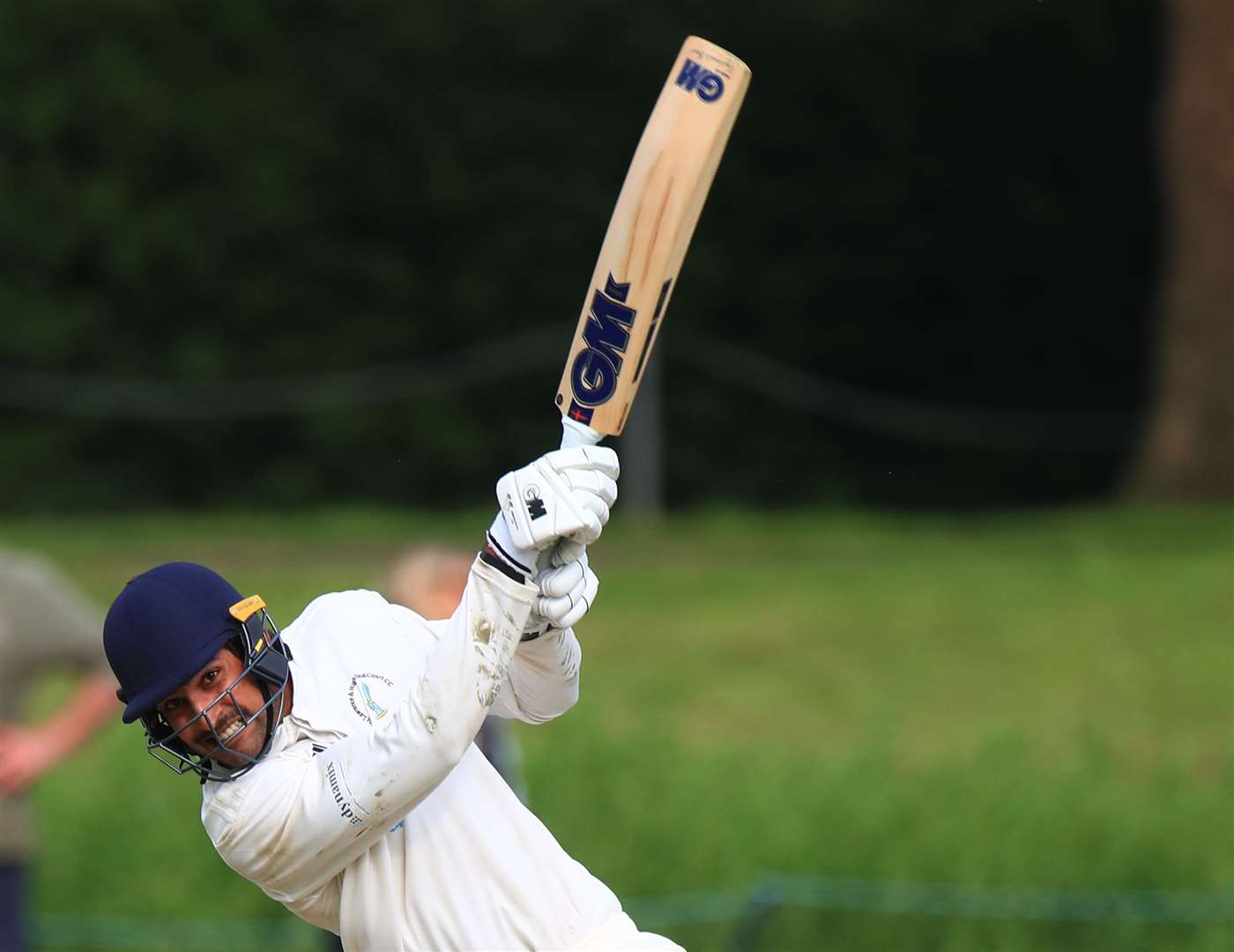 St Lawrence & Highland Court all-rounder Jason Sangha on his way to 77 off 58 balls in their three-wicket weekend win at Sandwich. Picture: Gary Restall