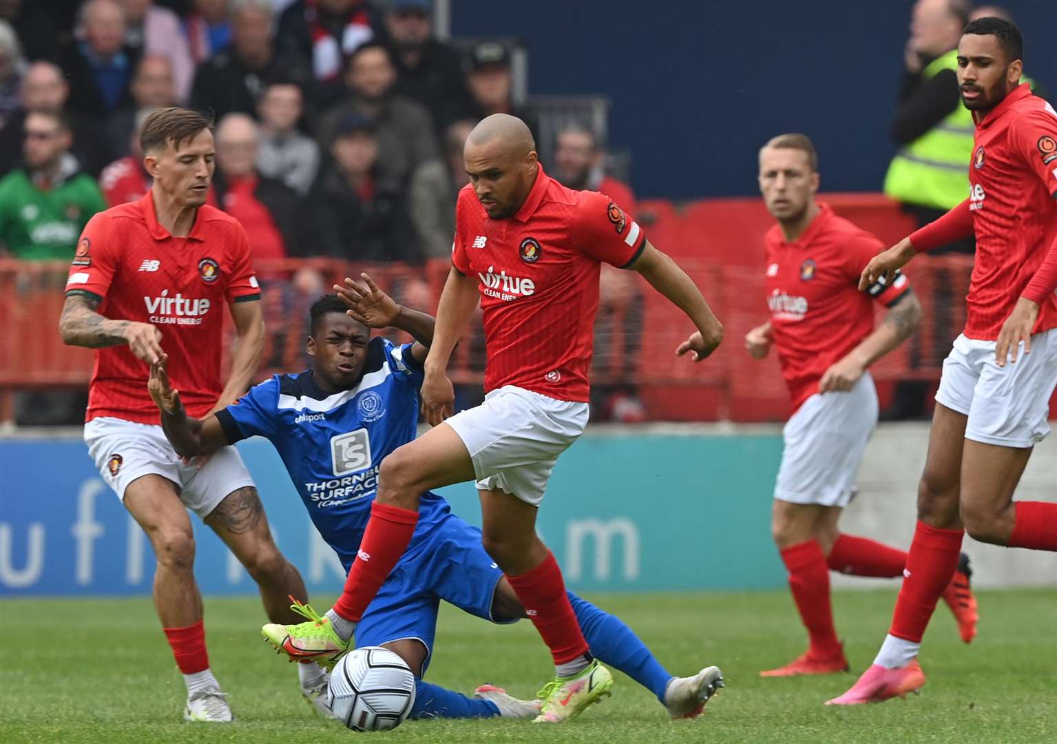 Elliott Romain wins the ball for Ebbsfleet against Chippenham. Picture: Keith Gillard