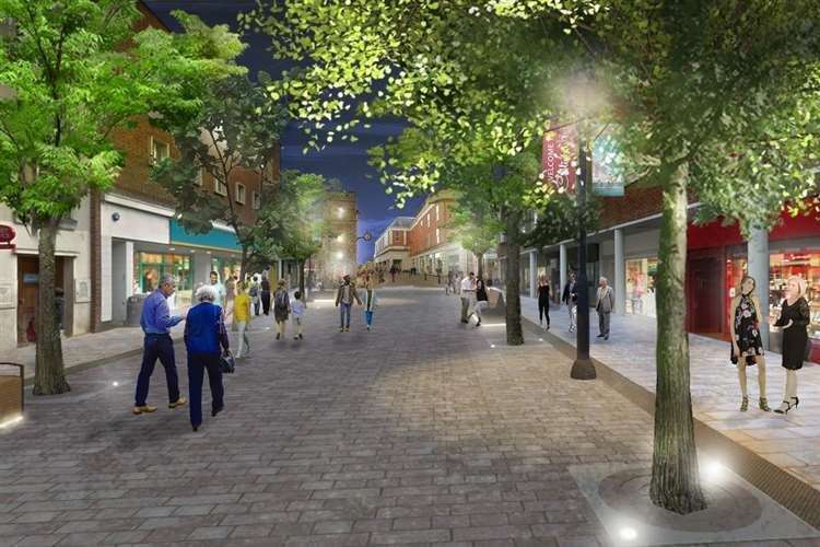 A computer-generated image released by the city council as it revealed plans to turn St George’s Street, Canterbury, into a leafy “boulevard”