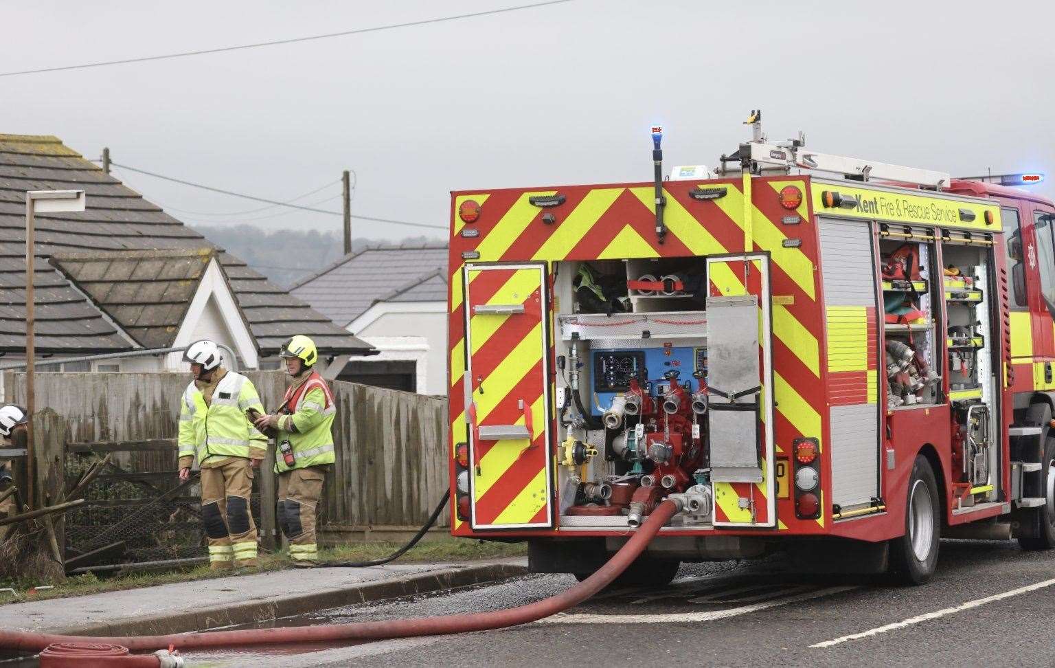 Fire crews in Dymchurch Road on Wednesday. Picture: UKNIP