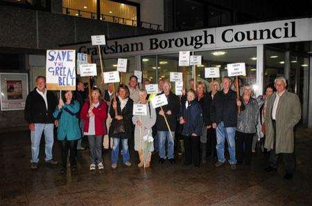 Protesters outside the civic centre