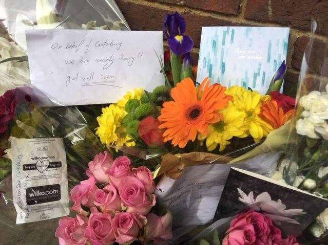 Flowers laid at the scene of the assault, by shocked Canterbury residents