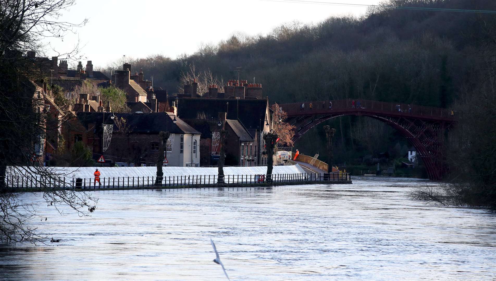 Flood defences have been installed in Ironbridge, Shropshire (Nick Potts/PA)