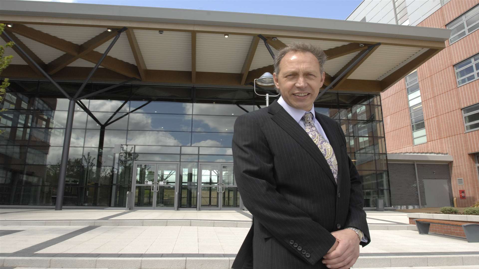 Stephen Grix, principal, outside main entrance at MidKent College