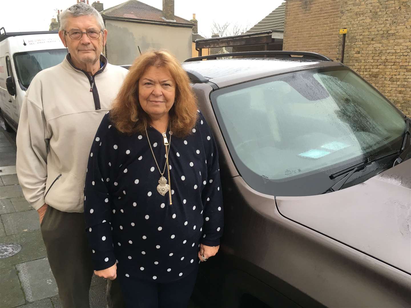 Colin and Guiva Bird with their Jeep in Marine Parade, Sheerness