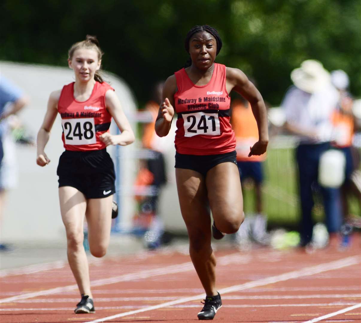 Medway clubmates Sophie Young and Princess Asemota in the 100m Picture: Barry Goodwin