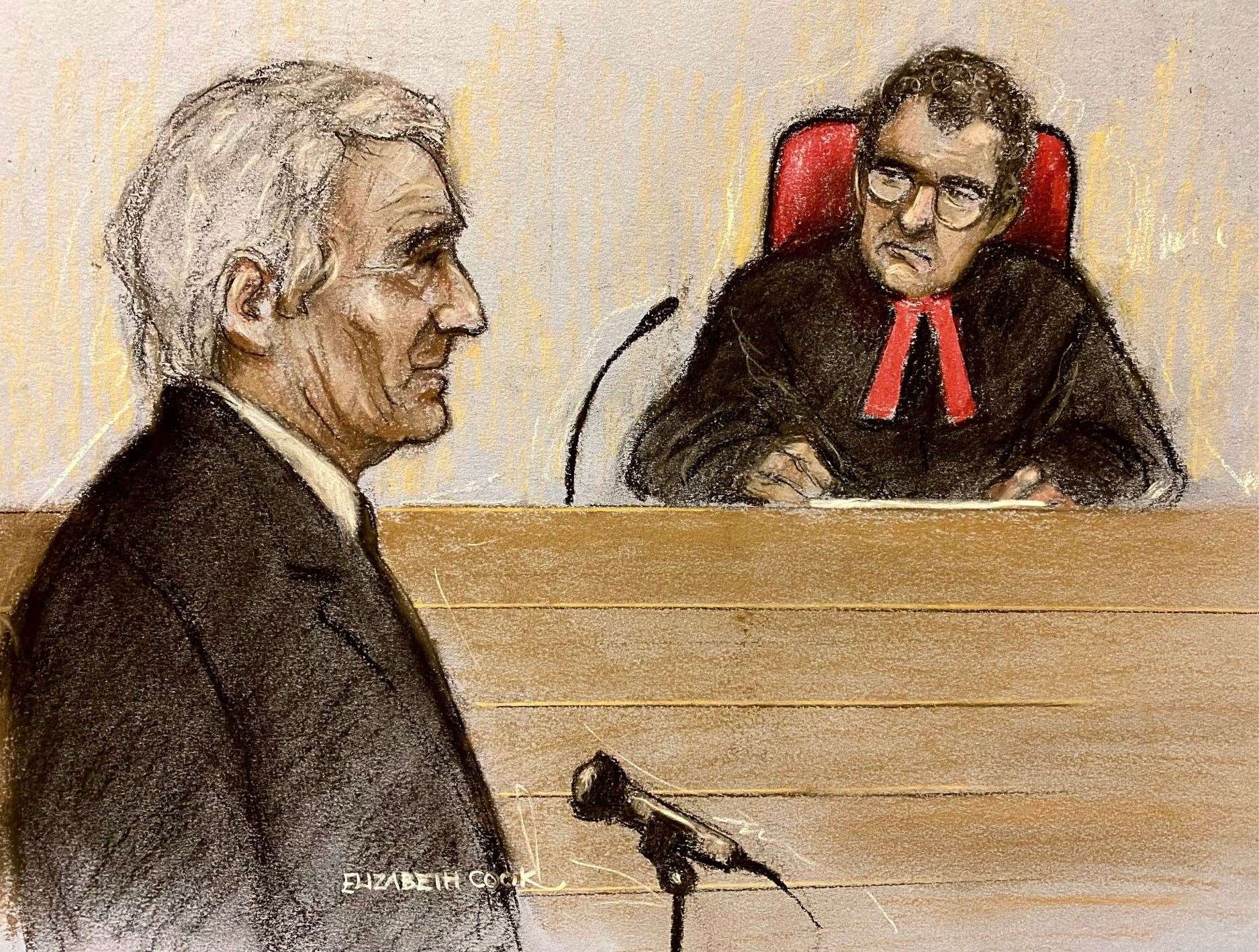 A court artist sketch of Sir James Dyson appearing at the Royal Courts Of Justice (Elizabeth Cook/PA)