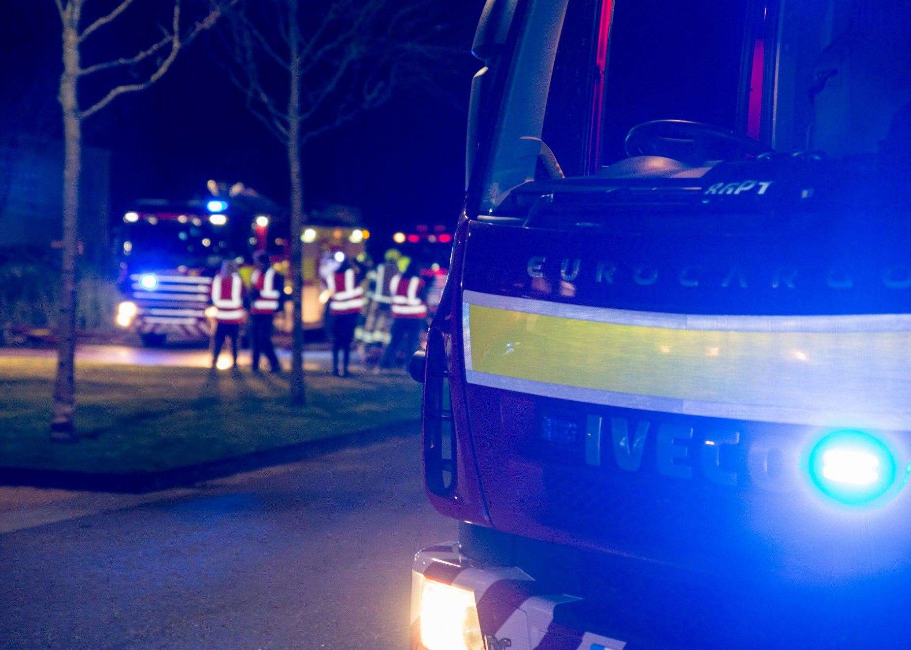 Crews extinguish a fire at a building site in Pond Hill Road, Folkestone