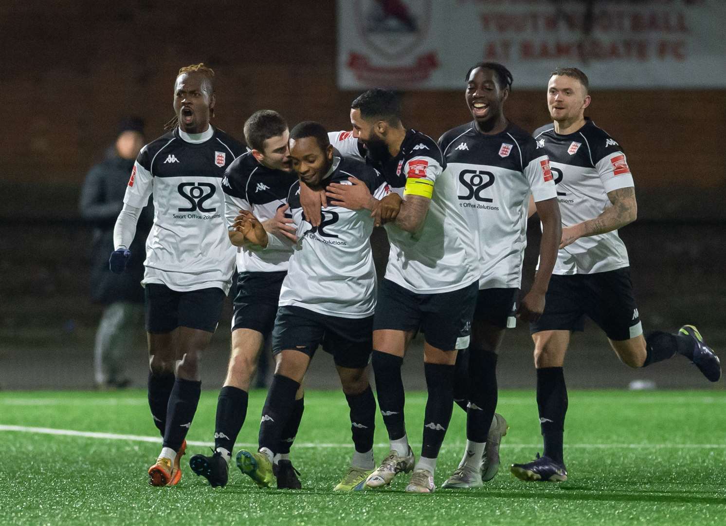 Faversham celebrate Kieron Campbell's last-minute leveller at Ramsgate. Picture: Ian Scammell